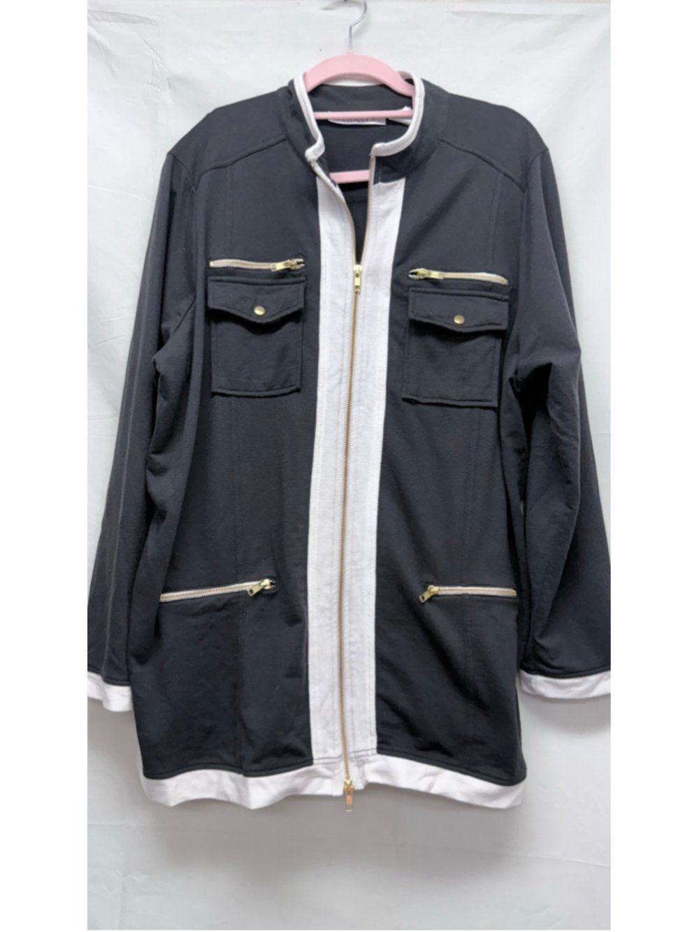 Women's Roaman's Utility Jacket 1X Black White Zip Front